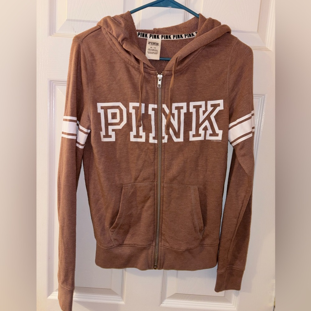 PINK Victoria's Secret Tan Zip-Up Hoodie